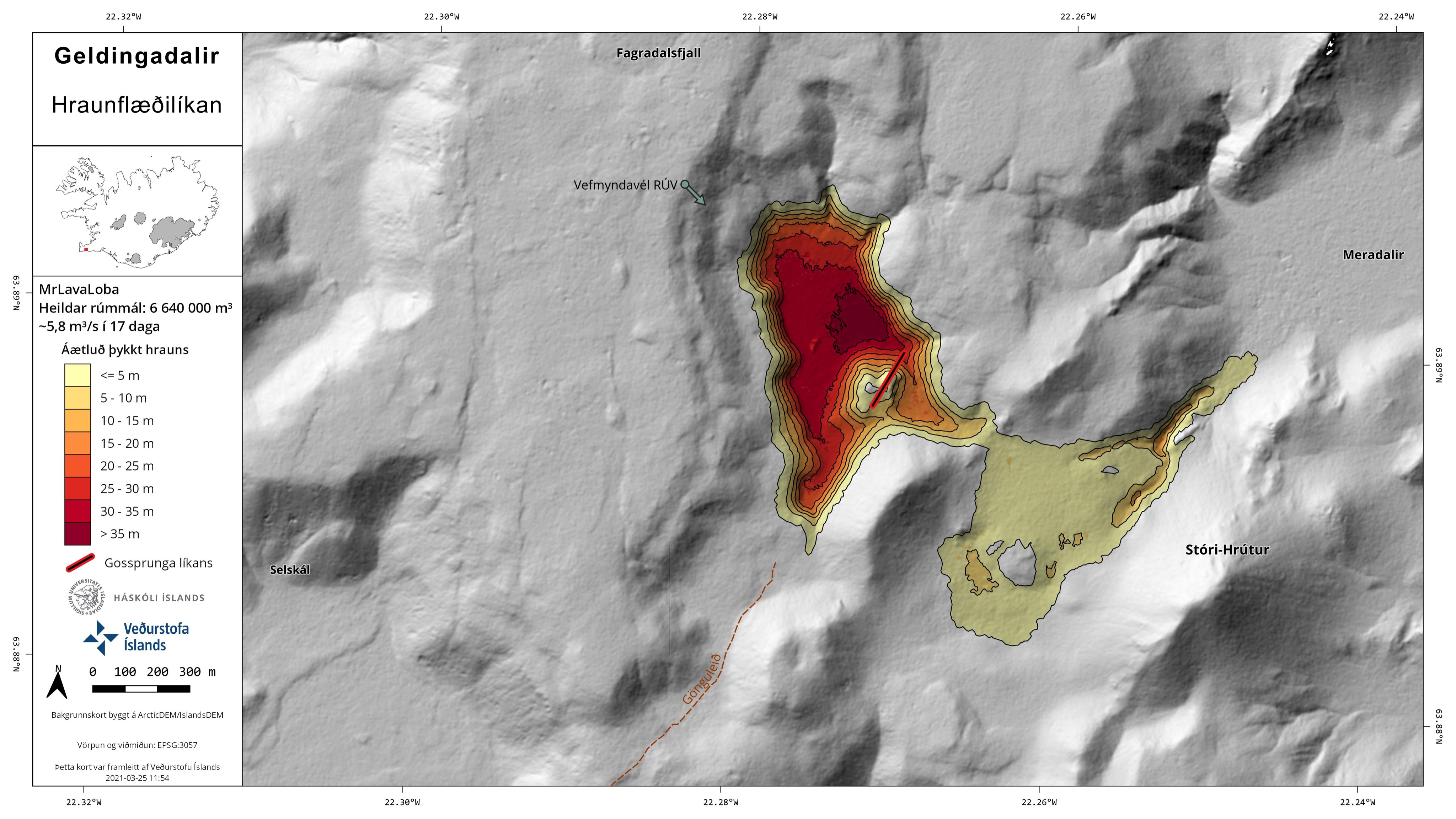 Model of the lava fill after 17 days of eruption (image: Ragnar Heiðar Þrastarson / twitter)