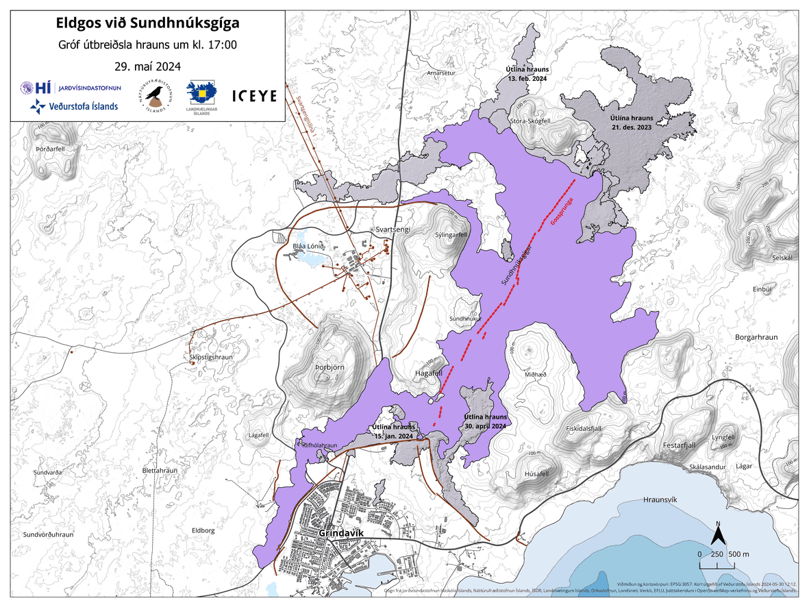 The lava flow map on May 29 (image: IMO)
