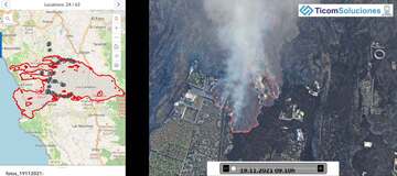 Lava flow invading new untouched land yesterday 19 Nov (image: La Palma Open Data / Government of La Palma)