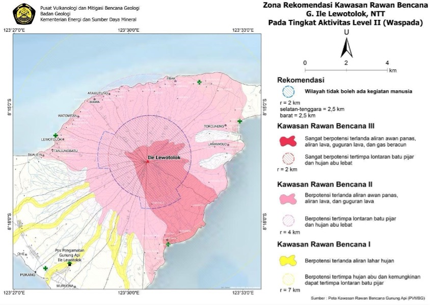 The hazard map of Lewotolo volcano (image: PVMBG)