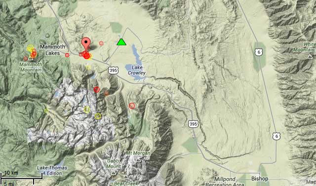 Map of recent quakes at the Long Valley caldera (California)