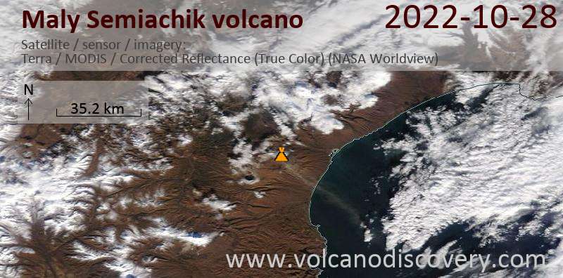Satellitenbild des Maly Semiachik Vulkans am 28 Oct 2022