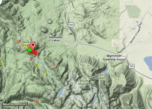 Map of recent quakes near Mammoth Mountain