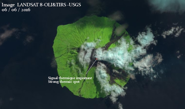 Landsat 8 image of Manam volcano from 6 June this year (image: NASA; annotations: Culture Volcan)