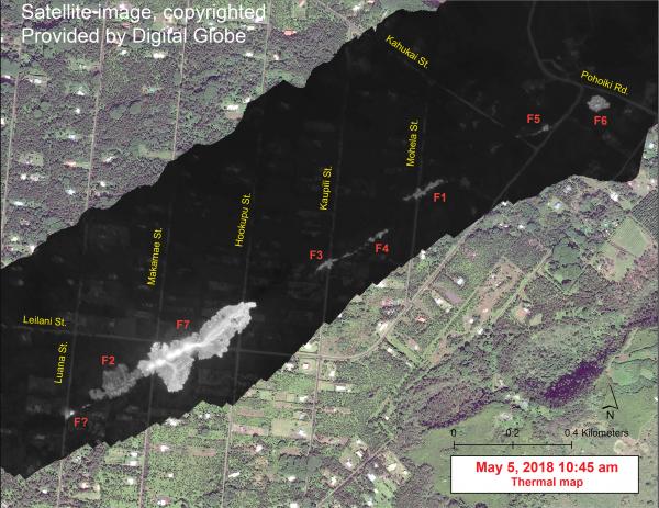 Map of the active fissures (satellite image via HVO / USGS)