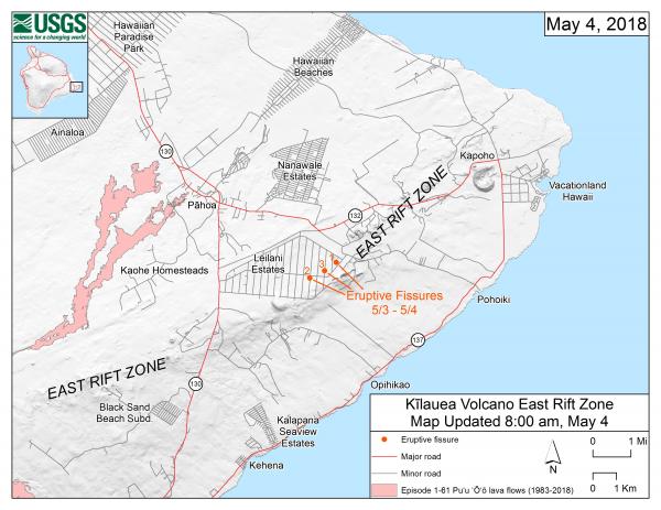 Map of the first 3 fissures (HVO / USGS)