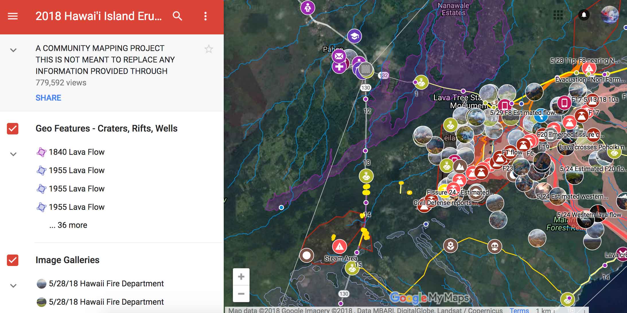 Interactive, community-generated map of the affected area (see text for link)