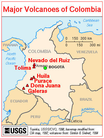 Map of Colombia's major volcanoes (USGS)