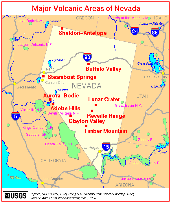 Major Volcanic Areas of Nevada