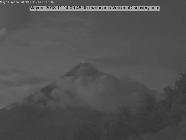 Glow from Mayon volcano's crater yesterday morning