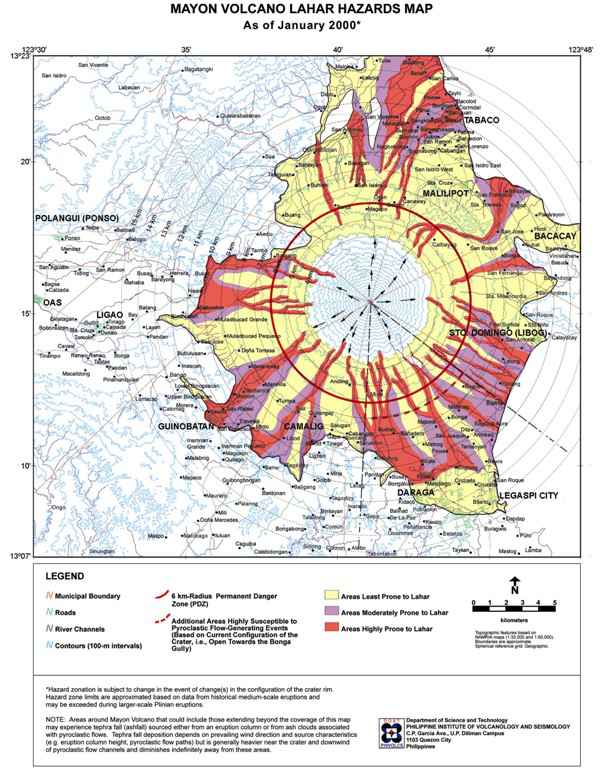 Pyroclastic Flow Hazard Map Mayon Volcano (Philippines): Lahar Warning | Volcanodiscovery