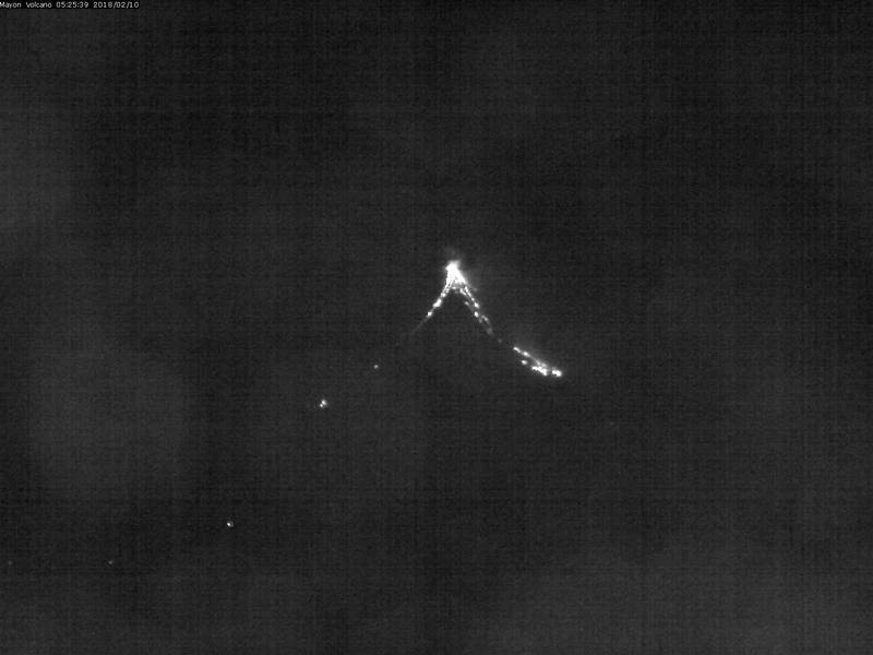 View of Mayon with active lava flows this morning (PHILVOLCS webcam)