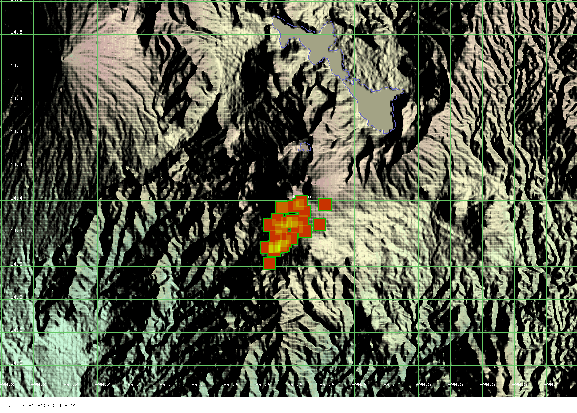 MODIS hot spot data (past 2 days) for Pacaya volcano (ModVolc, Univ. Hawaii)