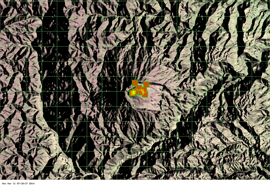 MODIS hot spot data (past 7 days) for Reventador volcano (ModVolc, Univ. Hawaii)