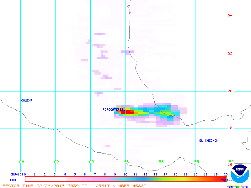 SO2 plume from Popocatépetl (NOAA)
