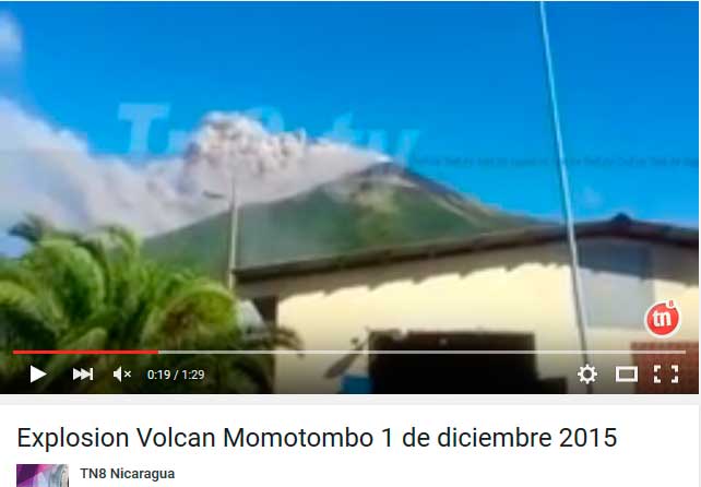 Eruption of Momotombo volcano this morning (from TN8 Nicaragua video)