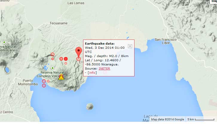 Today's earthquakes under Momotombo volcano