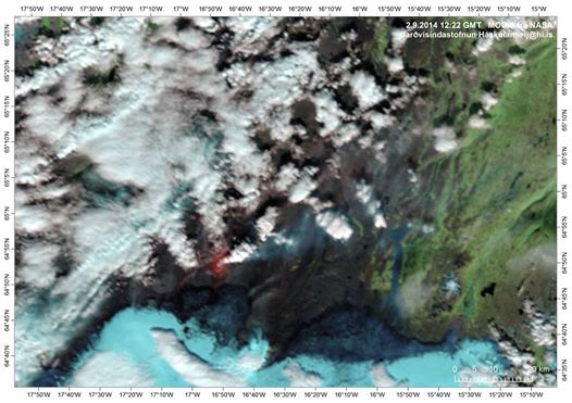 Satellite image of the eruption yesterday (NASA)