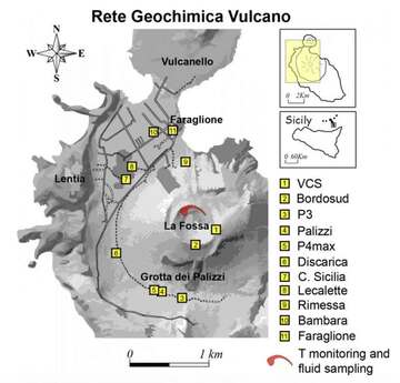 Map of stations of the geochemical monitoring network (image: INGV Catania)