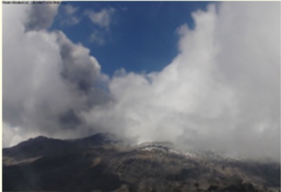 Explosion from Nevado del Ruiz volcano on 12 Aug (image: SGC)