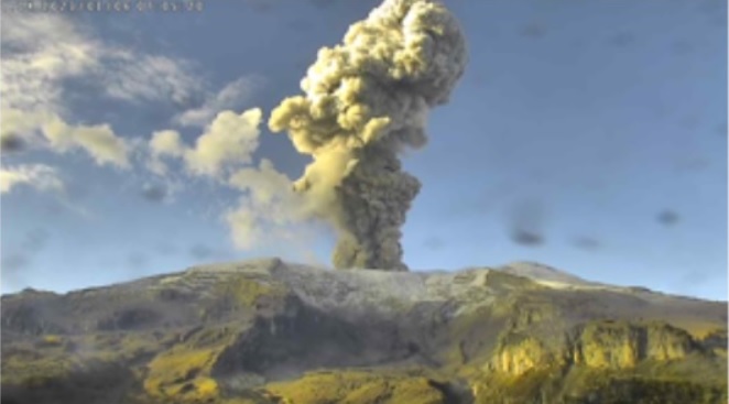 The eruption from Nevado del Ruiz volcano on 23 Jan morning (image: SGC)