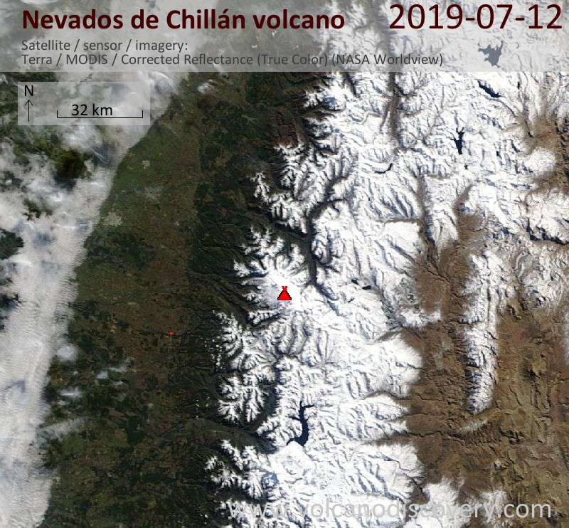 Satellitenbild des Nevados de Chillán Vulkans am 12 Jul 2019