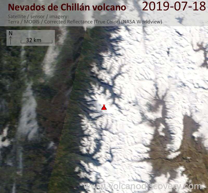Satellite image of Nevados de Chillán volcano on 18 Jul 2019