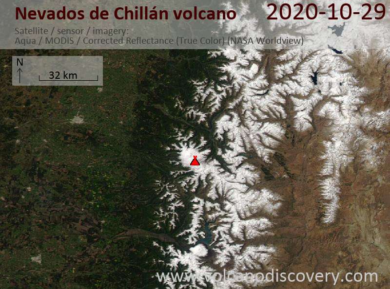 Satellite image of Nevados de Chillán volcano on 29 Oct 2020