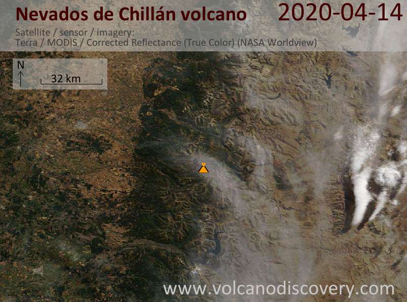Satellite image of Nevados de Chillán volcano on 14 Apr 2020