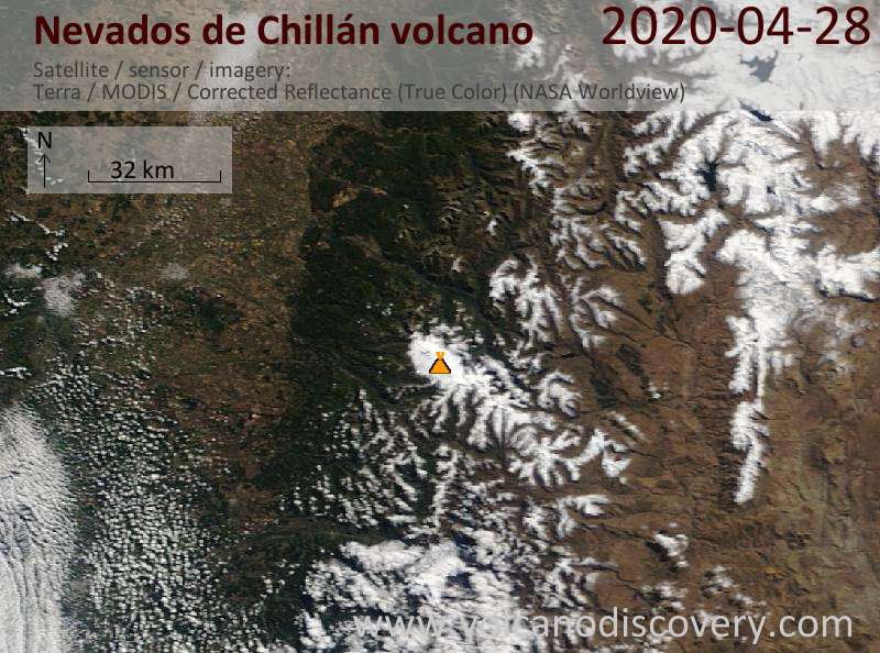 Satellite image of Nevados de Chillán volcano on 28 Apr 2020