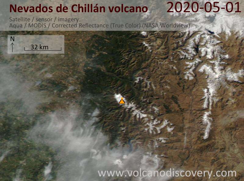 Satellite image of Nevados de Chillán volcano on  1 May 2020