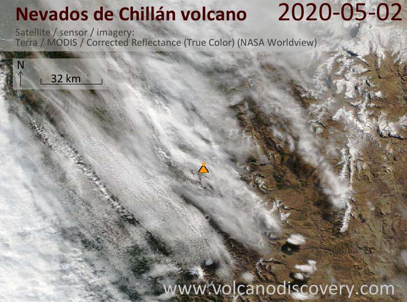 Satellite image of Nevados de Chillán volcano on  2 May 2020