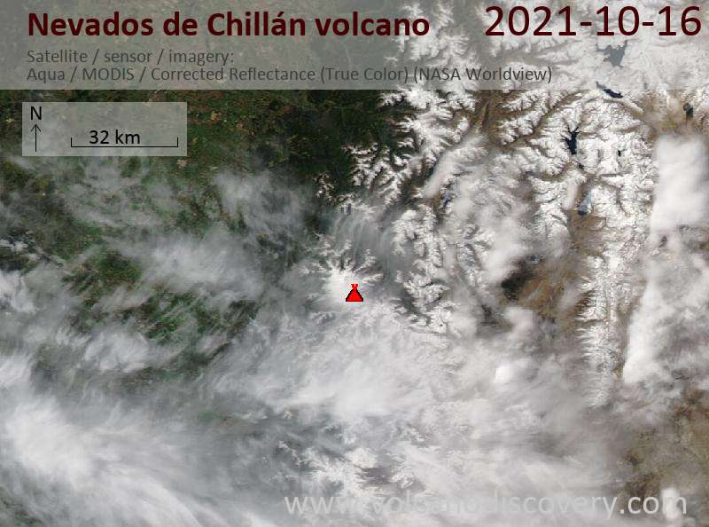 Satellitenbild des Nevados de Chillán Vulkans am 17 Oct 2021