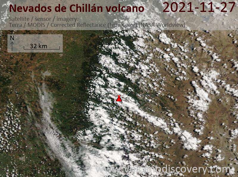 Satellite image of Nevados de Chillán volcano on 27 Nov 2021