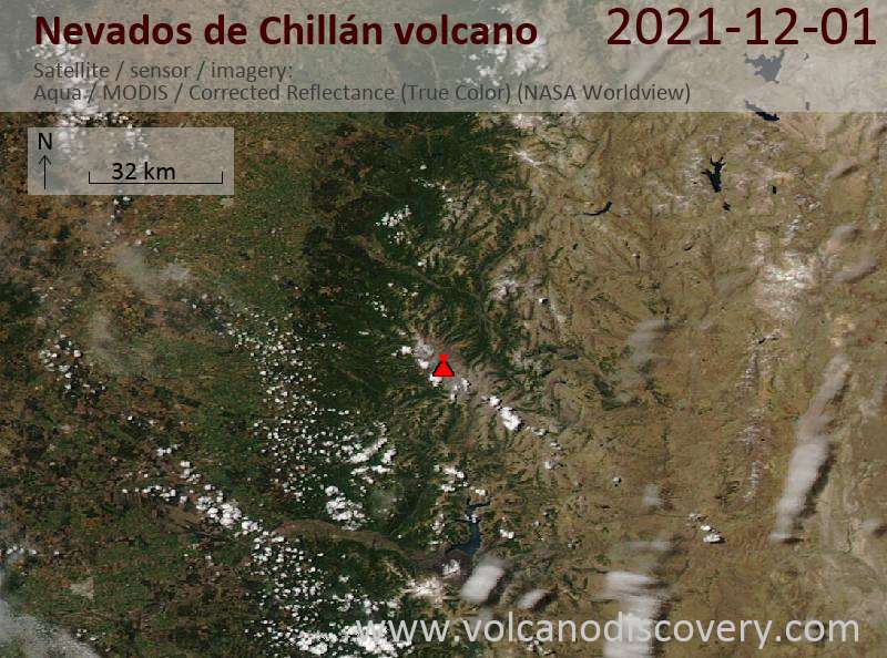 Satellite image of Nevados de Chillán volcano on  2 Dec 2021