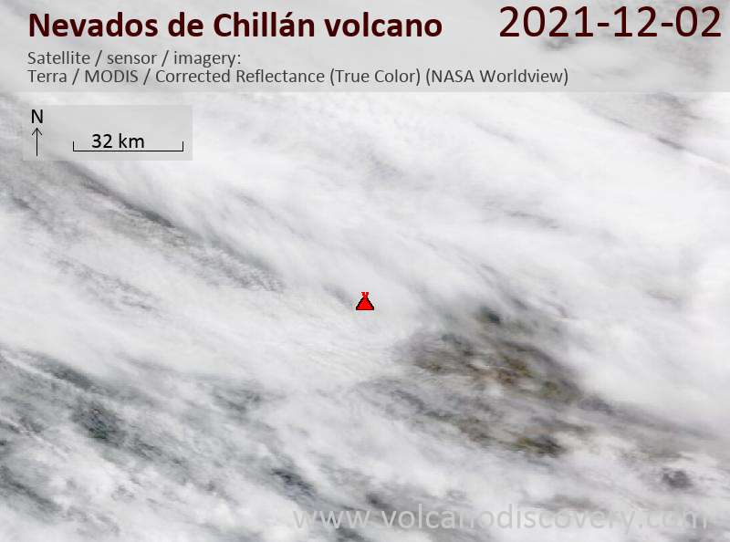 Спутниковое изображение вулкана Nevados de Chillán  3 Dec 2021