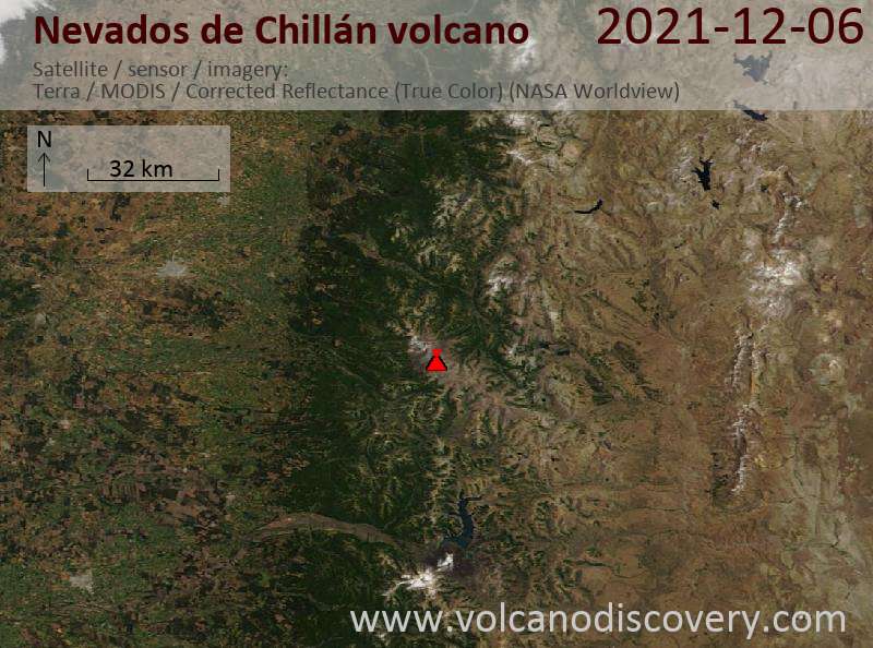 Satellite image of Nevados de Chillán volcano on  6 Dec 2021