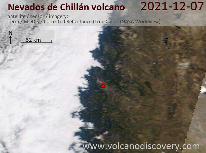 Satellite image of Nevados de Chillán volcano on  8 Dec 2021
