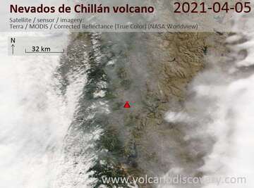 Satellite image of Nevados de Chillán volcano on 5 Apr 2021