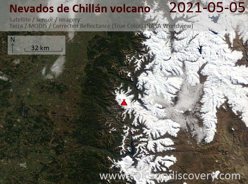 Satellite image of Nevados de Chillán volcano on  5 May 2021