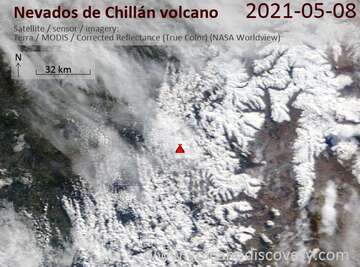 Satellite image of Nevados de Chillán volcano on 9 May 2021