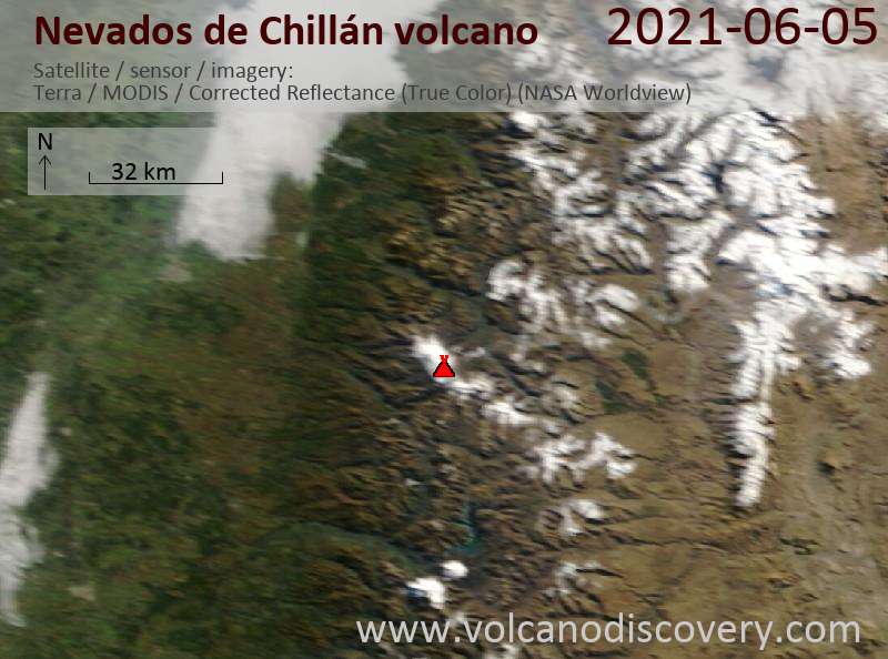 Satellite image of Nevados de Chillán volcano on  6 Jun 2021