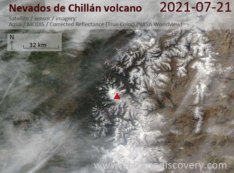 Satellitenbild des Nevados de Chillán Vulkans am 22 Jul 2021