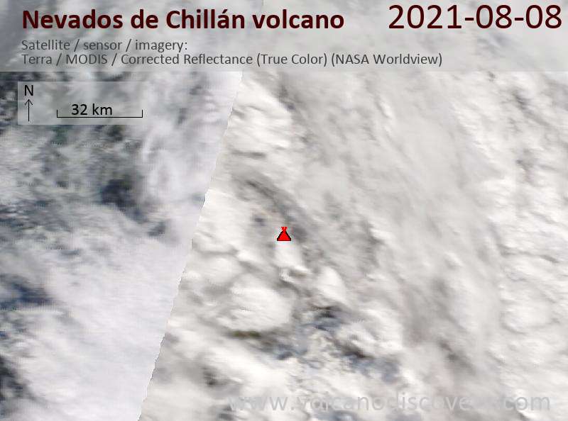 Satellite image of Nevados de Chillán volcano on 10 Aug 2021