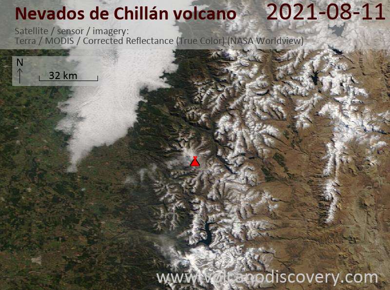 Satellite image of Nevados de Chillán volcano on 11 Aug 2021