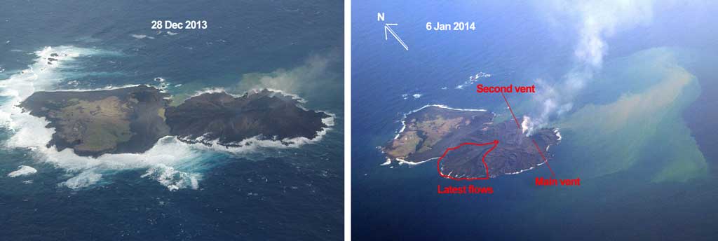 Comparison of Nishino-shima between 28 Dec and 6 Jan (Japanese Coast Guard)