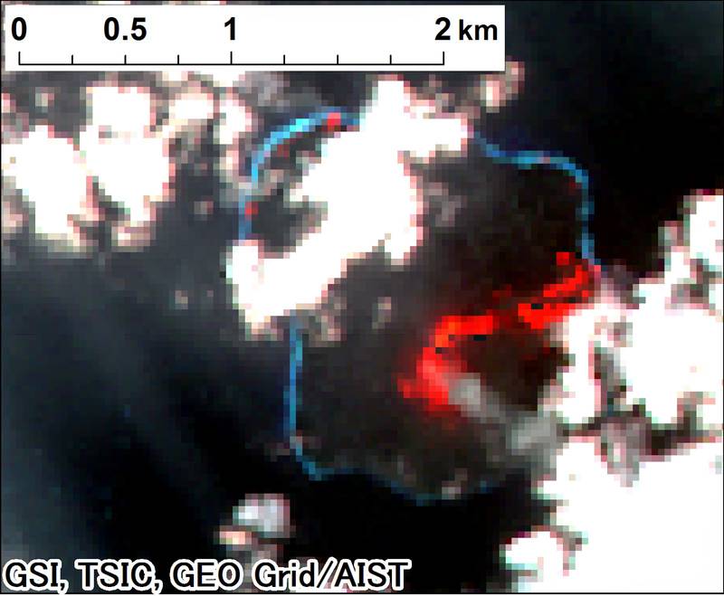 Thermal Landsat 8 image of Nishino-Shima from 12 Jan 2015 (GSI via Culture Volcan)