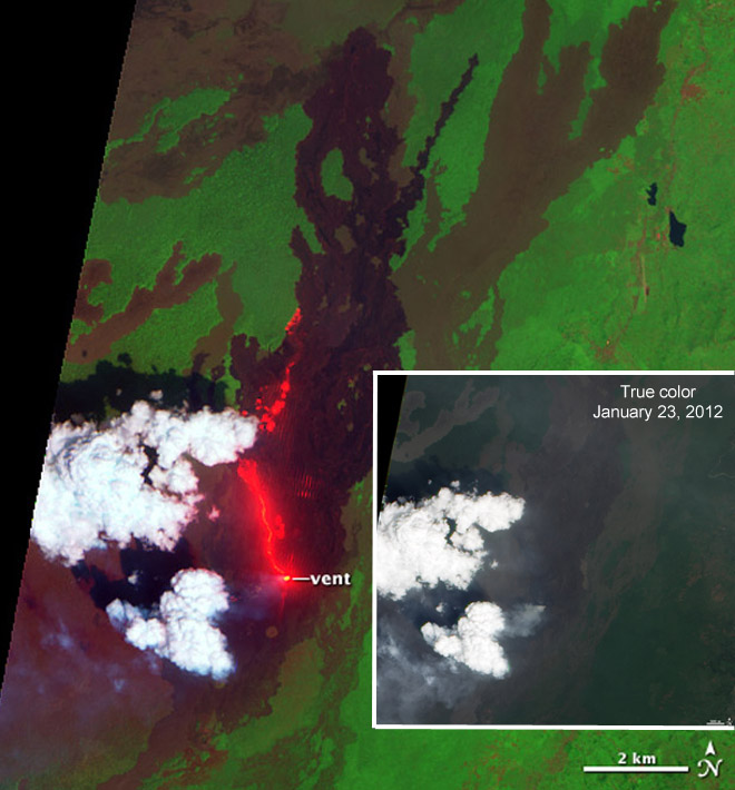 NASA image of the lava flows from the eruption taken on 23 Jan 2012.