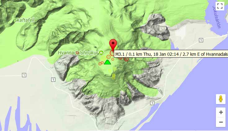 Location of yesterday's 3.1 earthquake under Öraefajökull volcano
