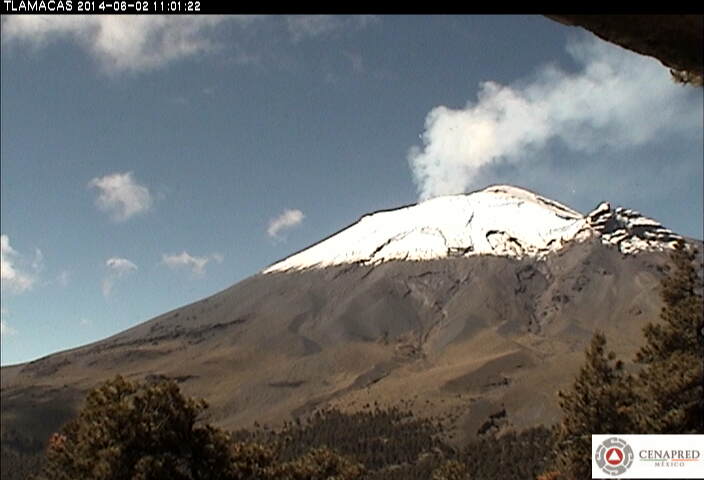 Steam and light ash emissions from Popocatépetl yesterday